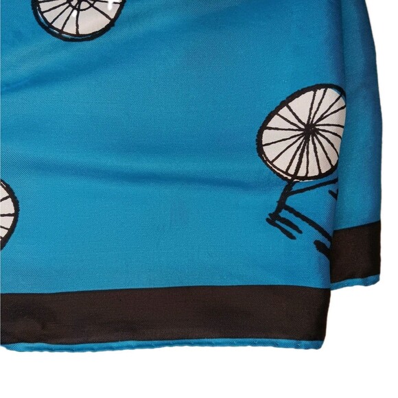 Vintage Vera Neumann Bicycle Scarf Blue Black White Ladybug Signed Square 21" - Picture 8 of 10